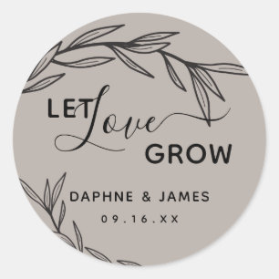 Laurel Leaves Let Love Grow Wedding Ronde Sticker