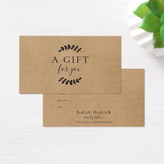 Laurel Leaves Rustic Kraft Cadeft Certificate Visitekaartje (Bureau)