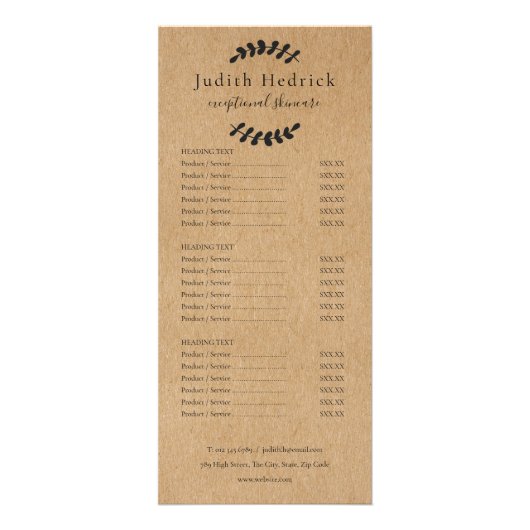Laurel Leaves Rustic Kraft Salon Service Menu (Voorkant)