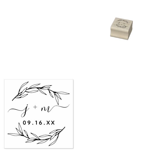Laurel Leaves Script Initialen Wedding Rubberstempel (Gestempeld)