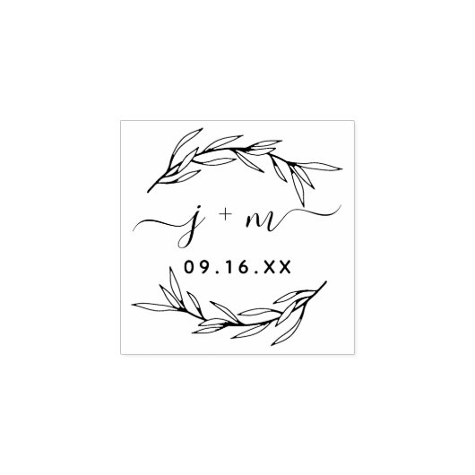 Laurel Leaves Script Initialen Wedding Rubberstempel (Afrduk)
