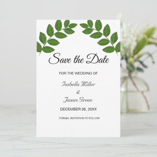 Laurel Leaves Wedding Save the Date Invitation Kaart (Staand voorkant)