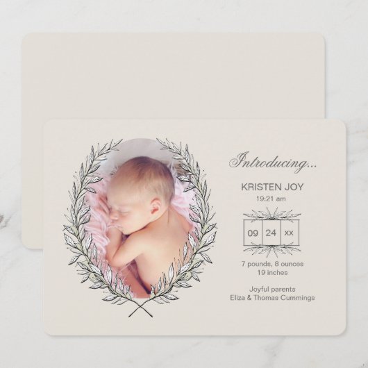 Laurel Lijst Fotogeboorteaankondiging Aankondiging (Voorkant / Achterkant)