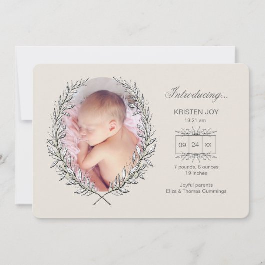 Laurel Lijst Fotogeboorteaankondiging Aankondiging (Voorkant)