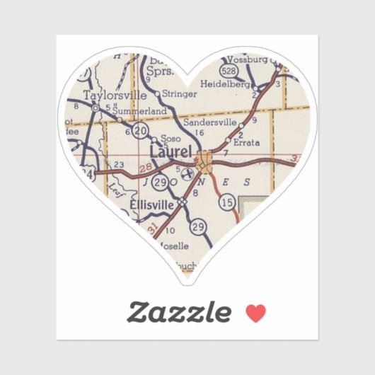 Laurel Mississippi Vintage Map Sticker (Vel)