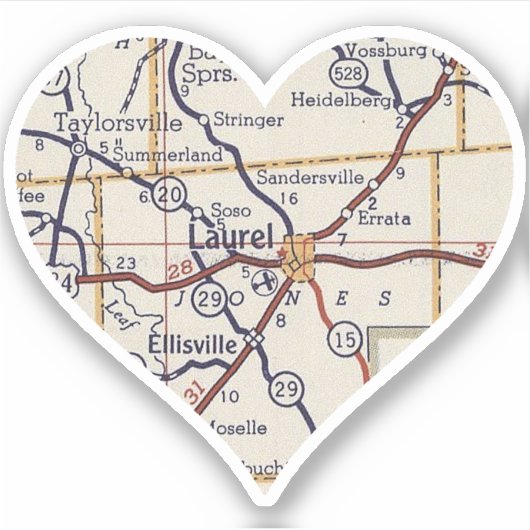Laurel Mississippi Vintage Map Sticker (Voorkant)