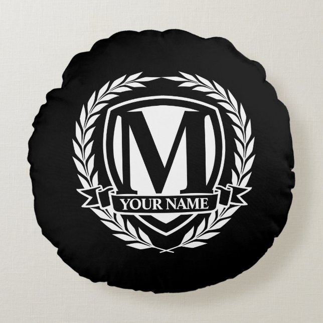 Laurel Monogram Design Round Pillow Rond Kussen (Voorkant)