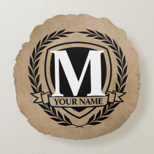 Laurel Monogram Design Round Pillow Rond Kussen