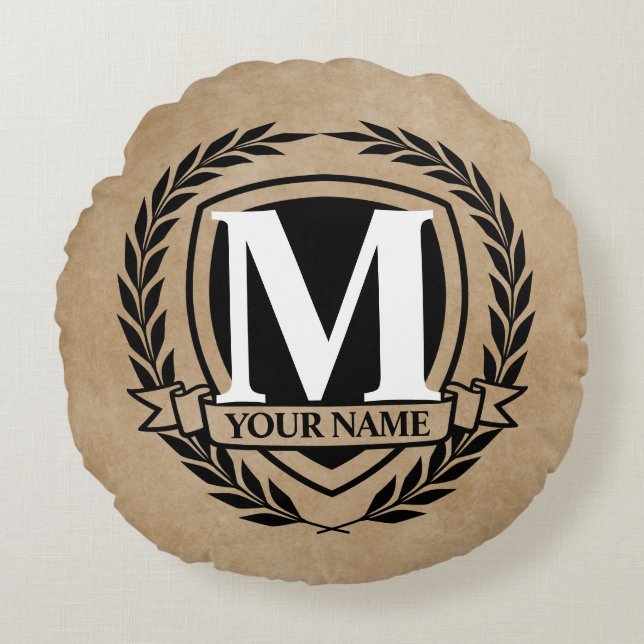 Laurel Monogram Design Round Pillow Rond Kussen (Voorkant)