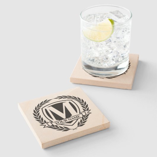 Laurel Monogram Design Stone Onderzetter (Zijkant)