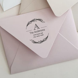 Laurel Monogram Familienaam Retouradres Rubberstempel