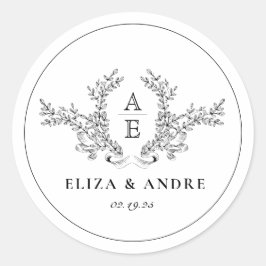  Laurel Monogram Krans Trouwen Bedankt Ronde Sticker