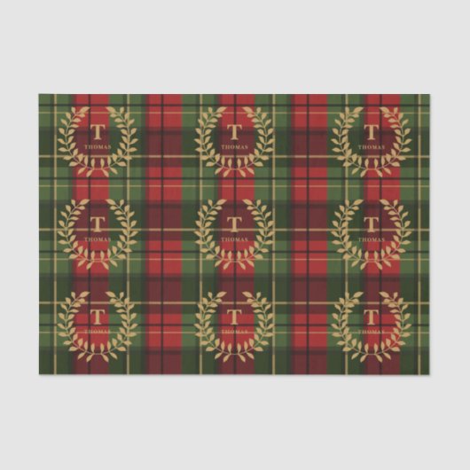 Laurel Monogram On Red And Green Christmas Plaid Tissuepapier (Voorkant)