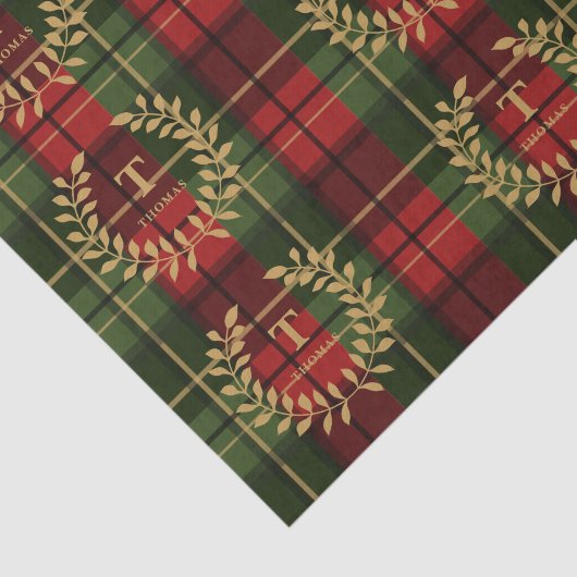 Laurel Monogram On Red And Green Christmas Plaid Tissuepapier (Detail)
