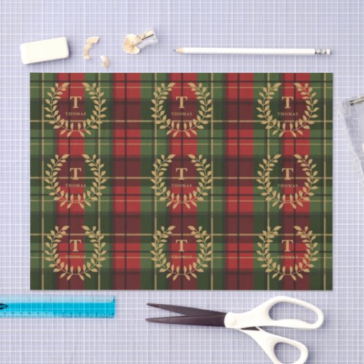 Laurel Monogram On Red And Green Christmas Plaid Tissuepapier (Craft)