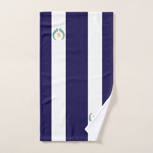 Laurel & monogram op marineblauw & witte streep bad handdoek (Handdoek)