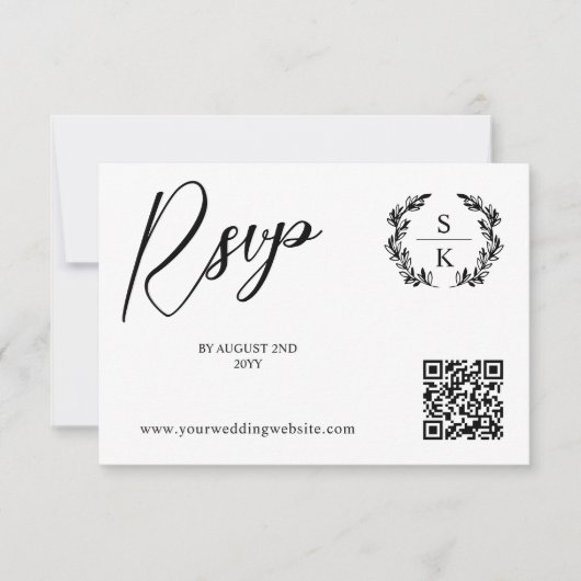 Laurel Monogram QR Code RSVP Online (Voorkant)