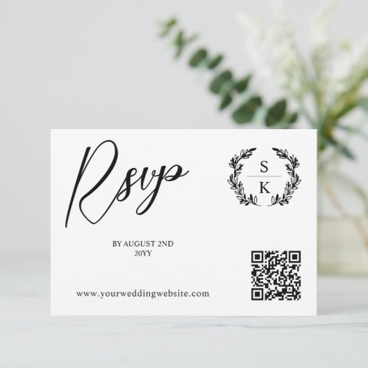 Laurel Monogram QR Code RSVP Online (Staand voorkant)
