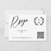 Laurel Monogram QR Code RSVP Online Kaartje (Voorkant)