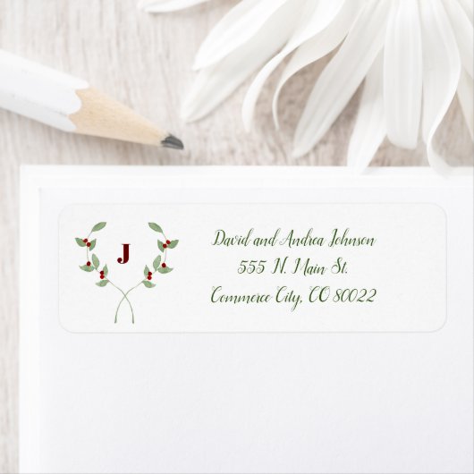 Laurel Monogram Waterverf Return Address Label (Insitu)