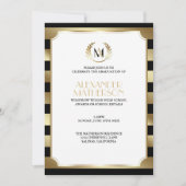 Laurel Monogrammed Black en Gold Afstuderen Kaart (Voorkant)