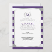 Laurel Monogrammed Paars en Silver Afstuderen Kaart (Voorkant)