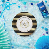 Laurel Monogrammed Zwart en Goud Afstudeerfeest Papieren Bordje (Feest)
