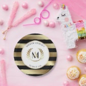 Laurel Monogrammed Zwart en Goud Afstudeerfeest Papieren Bordje (Feest)