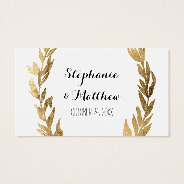 Laurel Olijfblad Krans Bruiloft Golden Gift Labels Visitekaartjes (Achterkant)