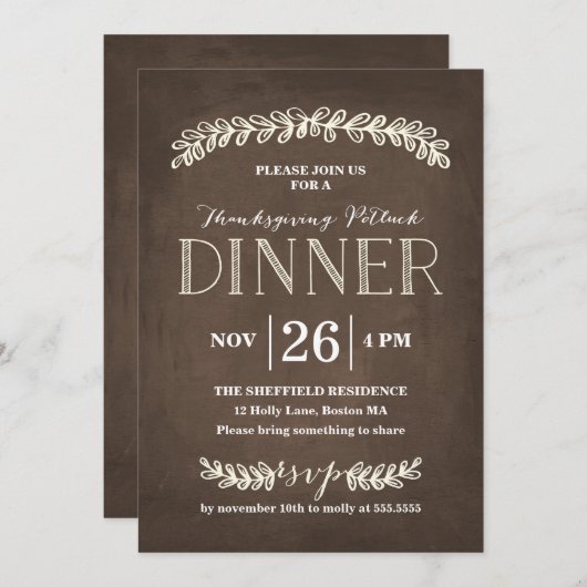 Laurel Potluck Dinner Chalkboard | Thanksgiving Kaart (Voorkant / Achterkant)