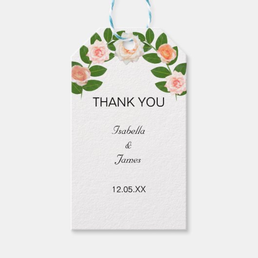 Laurel & Rose Bloemen Bruiloft Cadeaulabel (Voorkant)