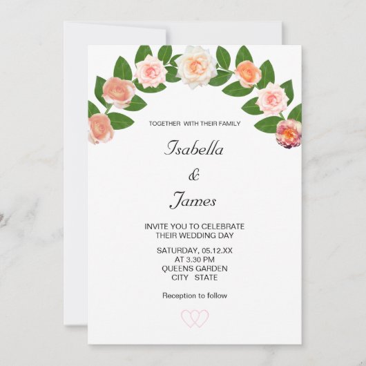 Laurel & Rose Bloemen Bruiloft Kaart (Voorkant)