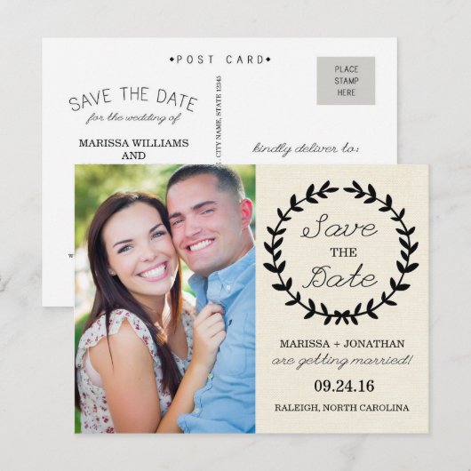 Laurel Save the Date Foto Briefkaart / Crème (Voorkant / Achterkant)