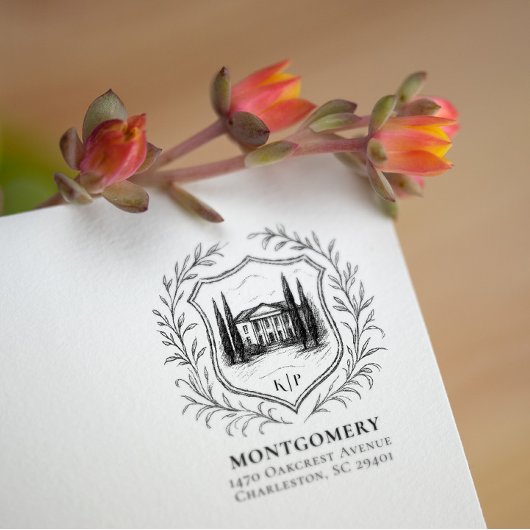 Laurel Shield Estate | Retouradres bruiloft Rubberstempel