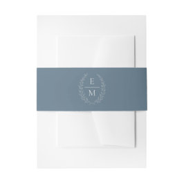 Laurel Stofblauw Monogram Trouwring Uitnodigingen Wikkel