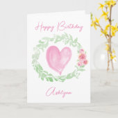 Laurel Waterverf Pink Heart Kaart (Gele Bloem)