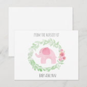 Laurel Waterverf roze olifant uit de neursery Notitiekaartje (Voorkant / Achterkant)
