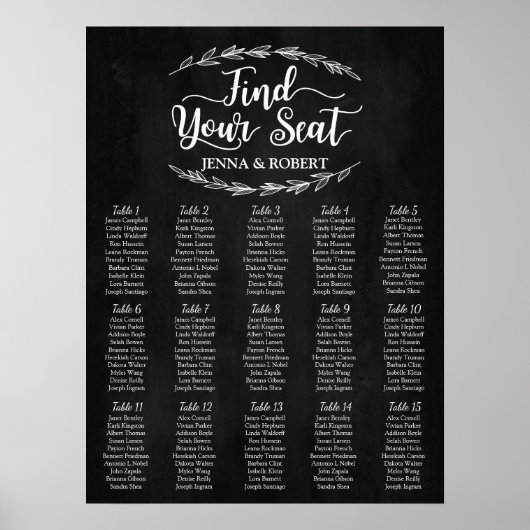 Laurel Wedding Seating Chart, bewerkbare kleur Poster (Voorkant)
