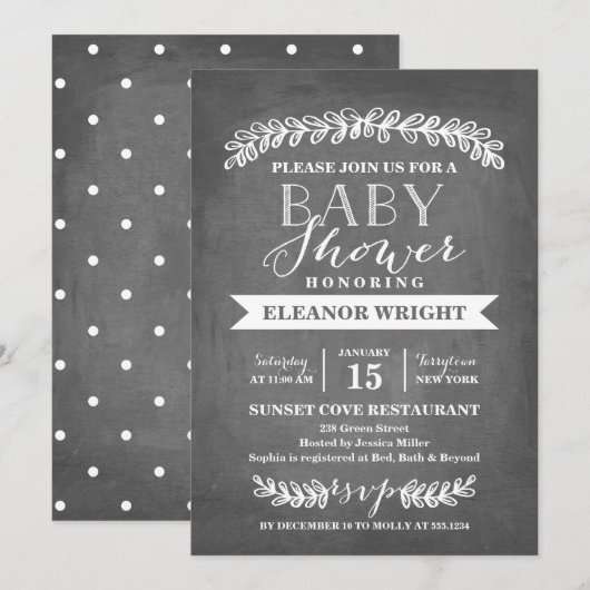 Laurel White | uitnodiging tot baby shower (Voorkant / Achterkant)