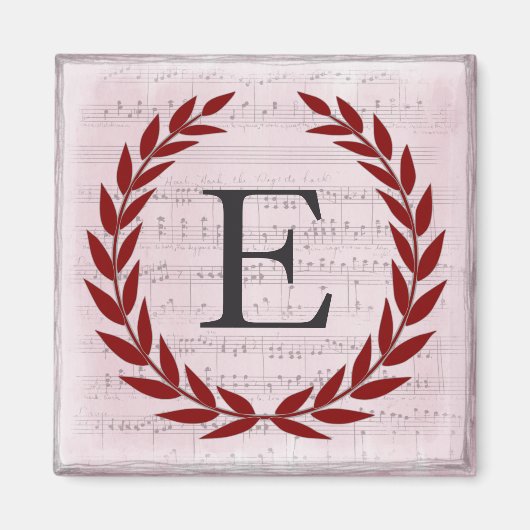 Laurel Wreatblad Music Monogram Initiaal E Magneet (Voorkant)