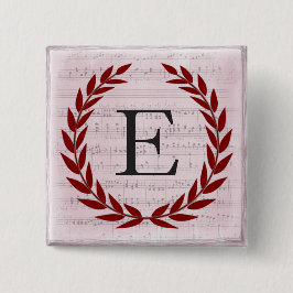 Laurel Wreatblad Music Monogram Initiaal E Vierkante Button 5,1 Cm