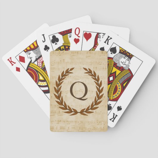 Laurel Wreatblad Music Monogram Initiaal Q Pokerkaarten (Achterkant)