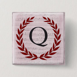 Laurel Wreatblad Music Monogram Initiaal Q Vierkante Button 5,1 Cm