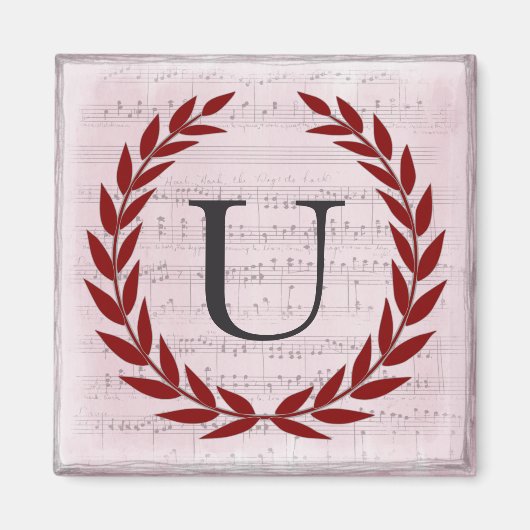 Laurel Wreatblad Music Monogram Initiaal U Magneet (Voorkant)