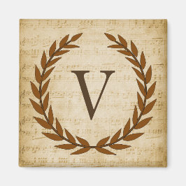 Laurel Wreatblad Music Monogram Initiaal V Magneet