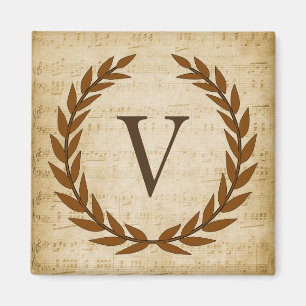 Laurel Wreatblad Music Monogram Initiaal V Magneet