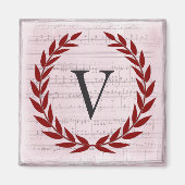 Laurel Wreatblad Music Monogram Initiaal V Magneet (Voorkant)