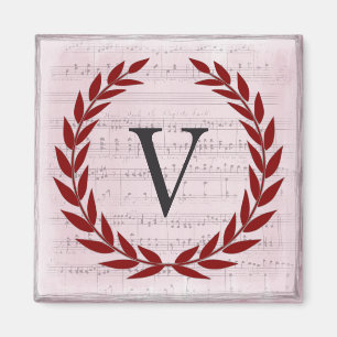 Laurel Wreatblad Music Monogram Initiaal V Magneet