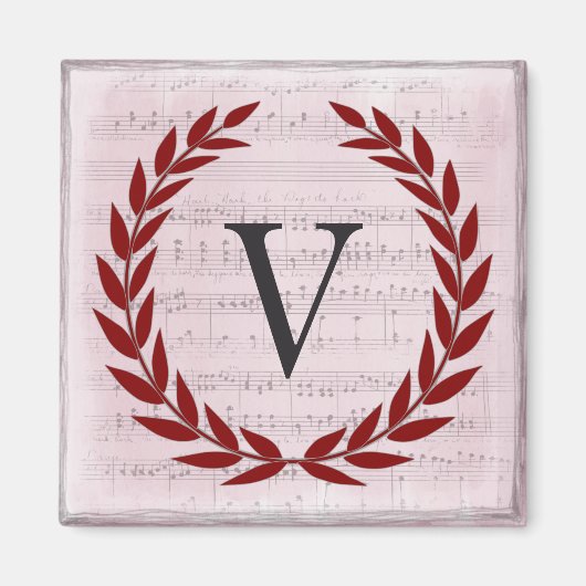 Laurel Wreatblad Music Monogram Initiaal V Magneet (Voorkant)