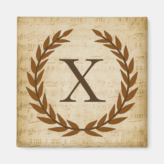 Laurel Wreatblad Music Monogram Initiaal X Magneet (Voorkant)
